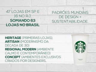 47 LOJAS EM SP E
16 NO RJ,
SOMANDO 63
LOJAS NO BRASIL
PADRÕES MUNDIAIS
DE DESIGN +
SUSTENTABILIDADE.
HERITAGE (PRIMEIRAS LOJAS),
ARTISAN (MODERNISMO DA
DÉCADA DE 30)
REGIONAL MODERN (AMBIENTE
CALMO E CONTEMPORÂNEO)
CONCEPT (AMBIENTES EXCLUSIVOS
CRIADOS POR DESIGNERS,.
 