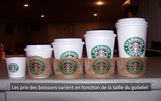 Les	
  prix	
  des	
  boissons	
  varient	
  en	
  fonc9on	
  de	
  la	
  taille	
  du	
  gobelet	
  
 