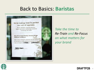 Back to Basics: Baristas


               Take the time to
               Re-Train and Re-Focus
               on what matters for
               your brand




                                       4
 