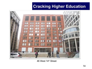 14
Cracking Higher Education
46 West 14th
Street
 