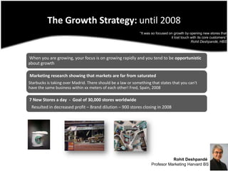 The Growth Strategy: until 2008“It was sofocusedongrowthby opening new stores thatit lost touch withits core customers”RohitDeshpandé, HBSRohit Deshpandé Profesor Marketing Harvard BS