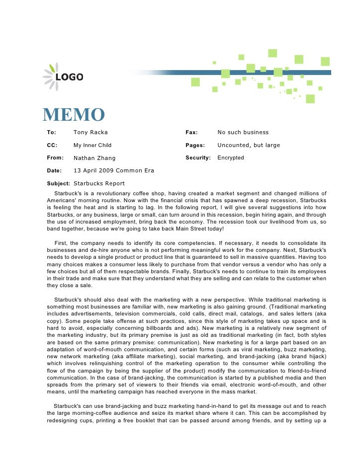 Essay on memo report starbucks 08 image