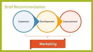 Brief Recommendation 
Expansion Development Improvement 
5 
Marketing 
 