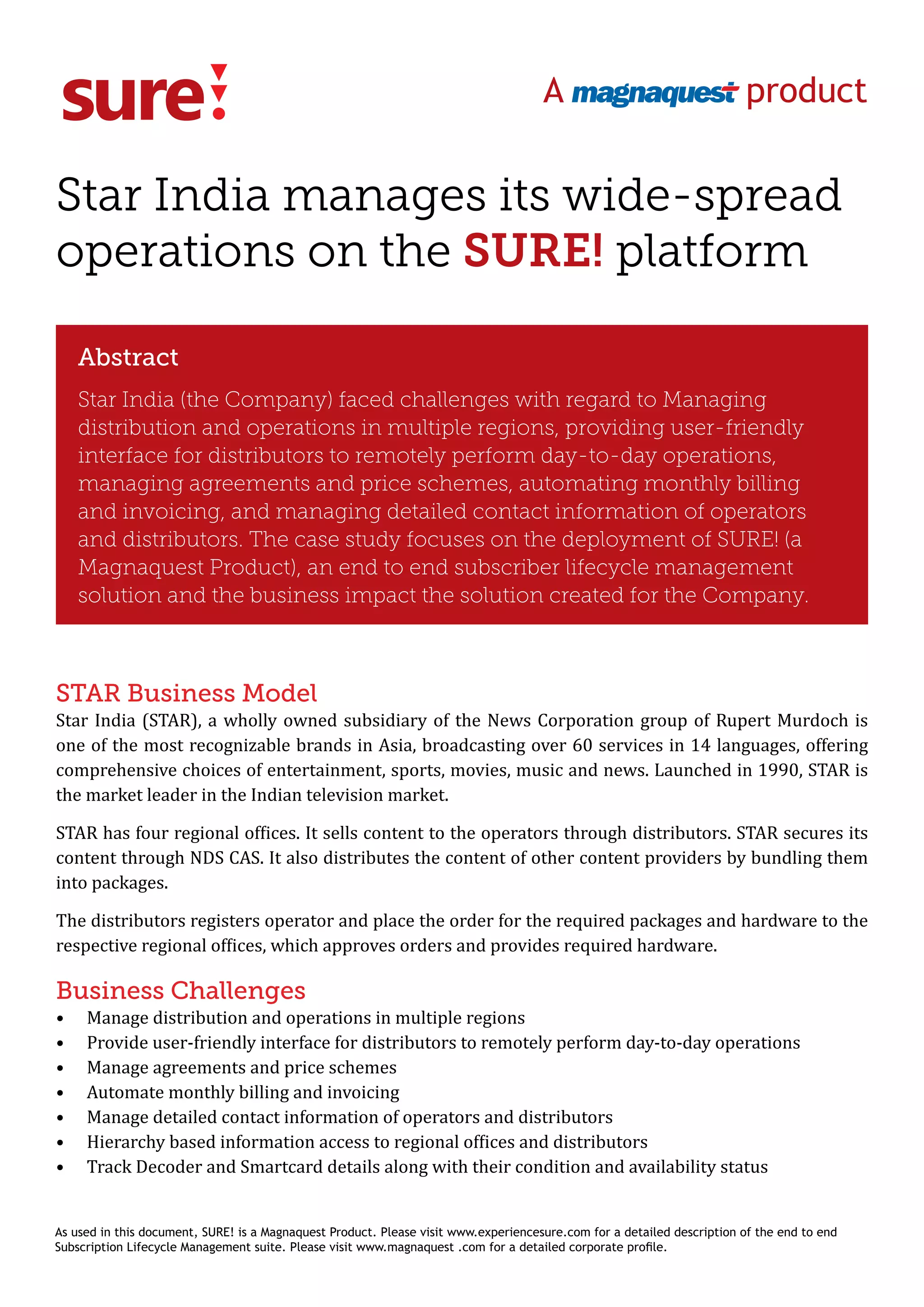 Star India manages its wide-spread operations on the SURE! platform | PDF