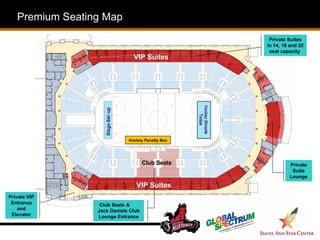 Premium Seating Map Club Seats &  Jack Daniels Club Lounge Entrance Private Suites in 14, 18 and 22 seat capacity  VIP Suites VIP Suites Club Seats Hockey Penalty Box Private VIP Entrance and Elevator Private Suite Lounge 