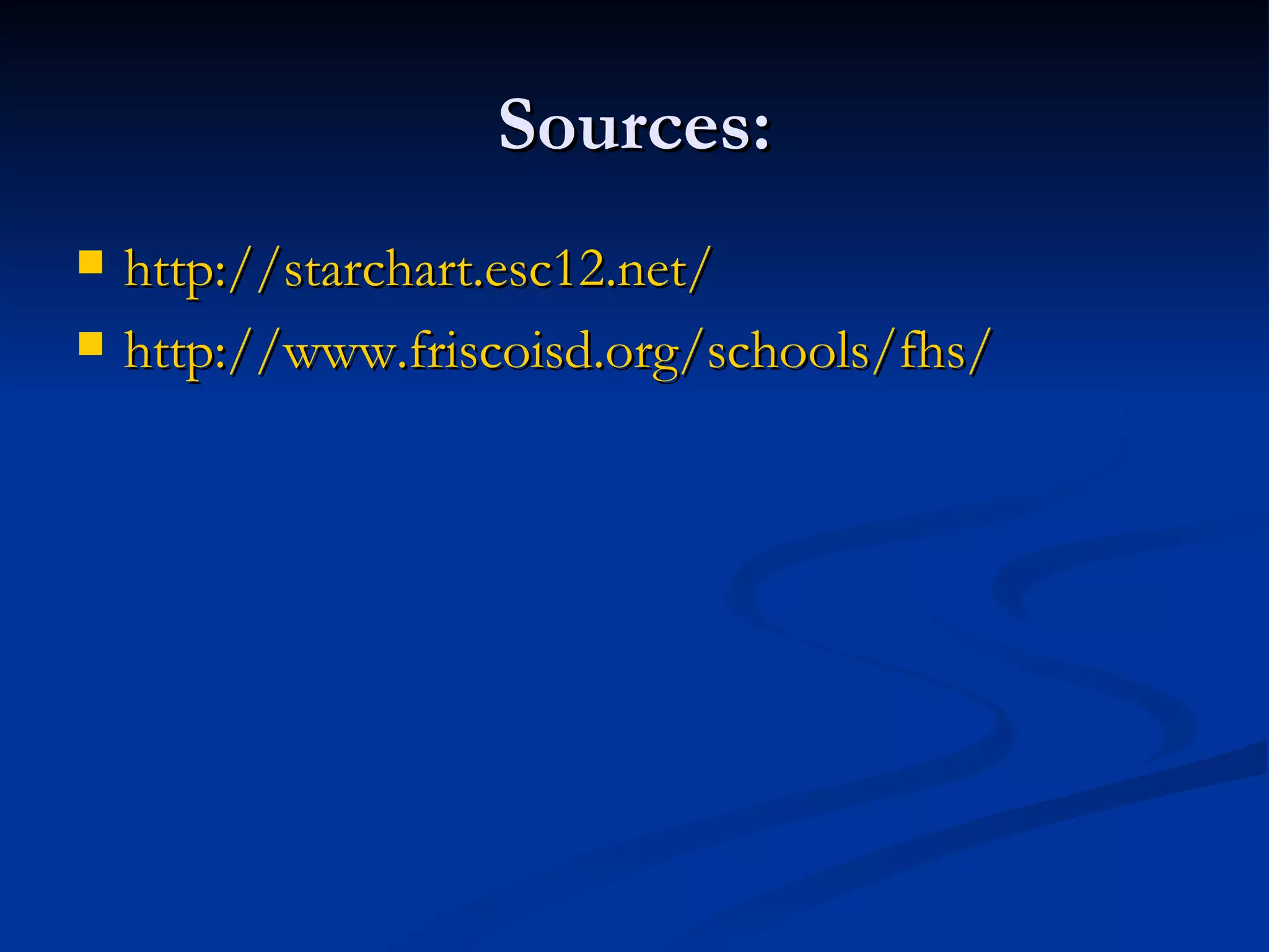 Sources: http://starchart.esc12.net/ http://www.friscoisd.org/schools/fhs/ 