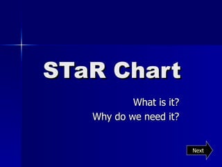 STaR Chart What is it? Why do we need it? Next 