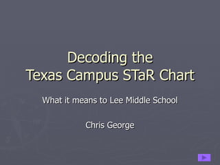 Decoding the  Texas Campus STaR Chart What it means to Lee Middle School Chris George 
