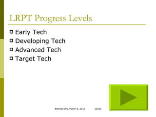 LRPT Progress Levels Early Tech Developing Tech Advanced Tech Target Tech 