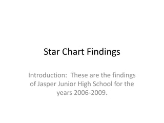 Star Chart Findings Introduction:  These are the findings of Jasper Junior High School for the years 2006-2009. 