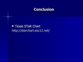 Conclusion Texas STaR Chart http://starchart.esc12.net/ 