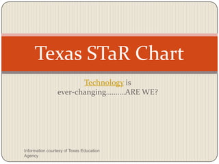 Technology is                                            ever-changing……….ARE WE? Texas STaR Chart Information courtesy of Texas Education Agency  