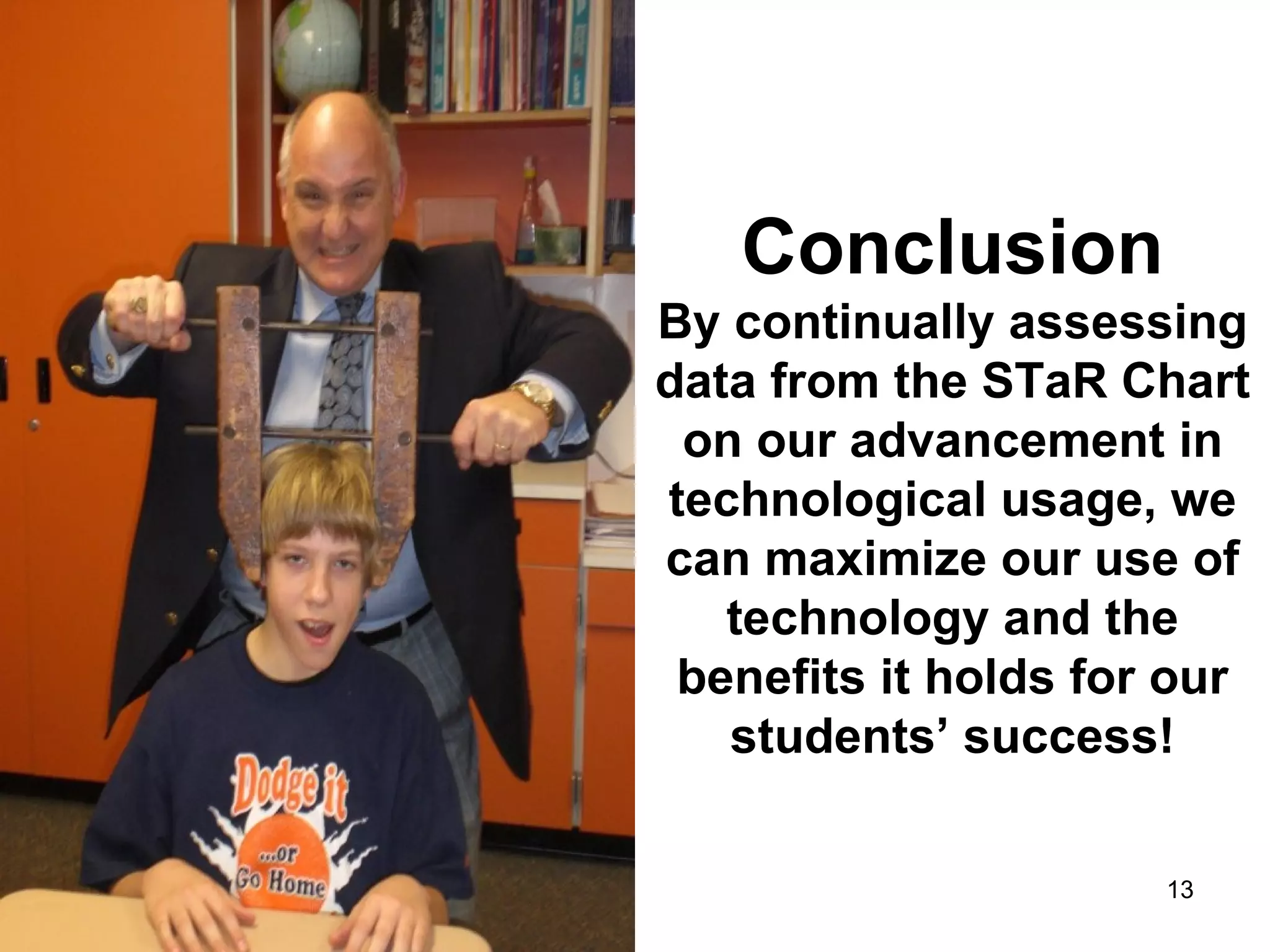 Conclusion By continually assessing data from the STaR Chart on our advancement in technological usage, we can maximize our use of technology and the benefits it holds for our students’ success! 