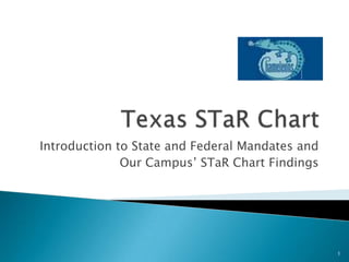 Texas STaR Chart Introduction to State and Federal Mandates and Our Campus’ STaR Chart Findings 1 