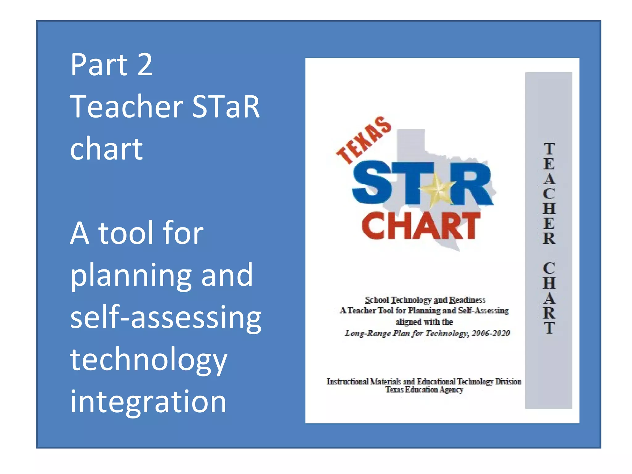 Part 2 Teacher STaR chart A tool for planning and self-assessing technology integration 