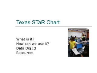 Texas STaR Chart  What is it? How can we use it? Data Dig It! Resources 