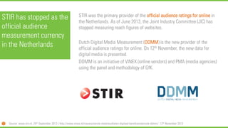 STIR has stopped as the
official audience
measurement currency
in the Netherlands
STIR was the primary provider of the off...