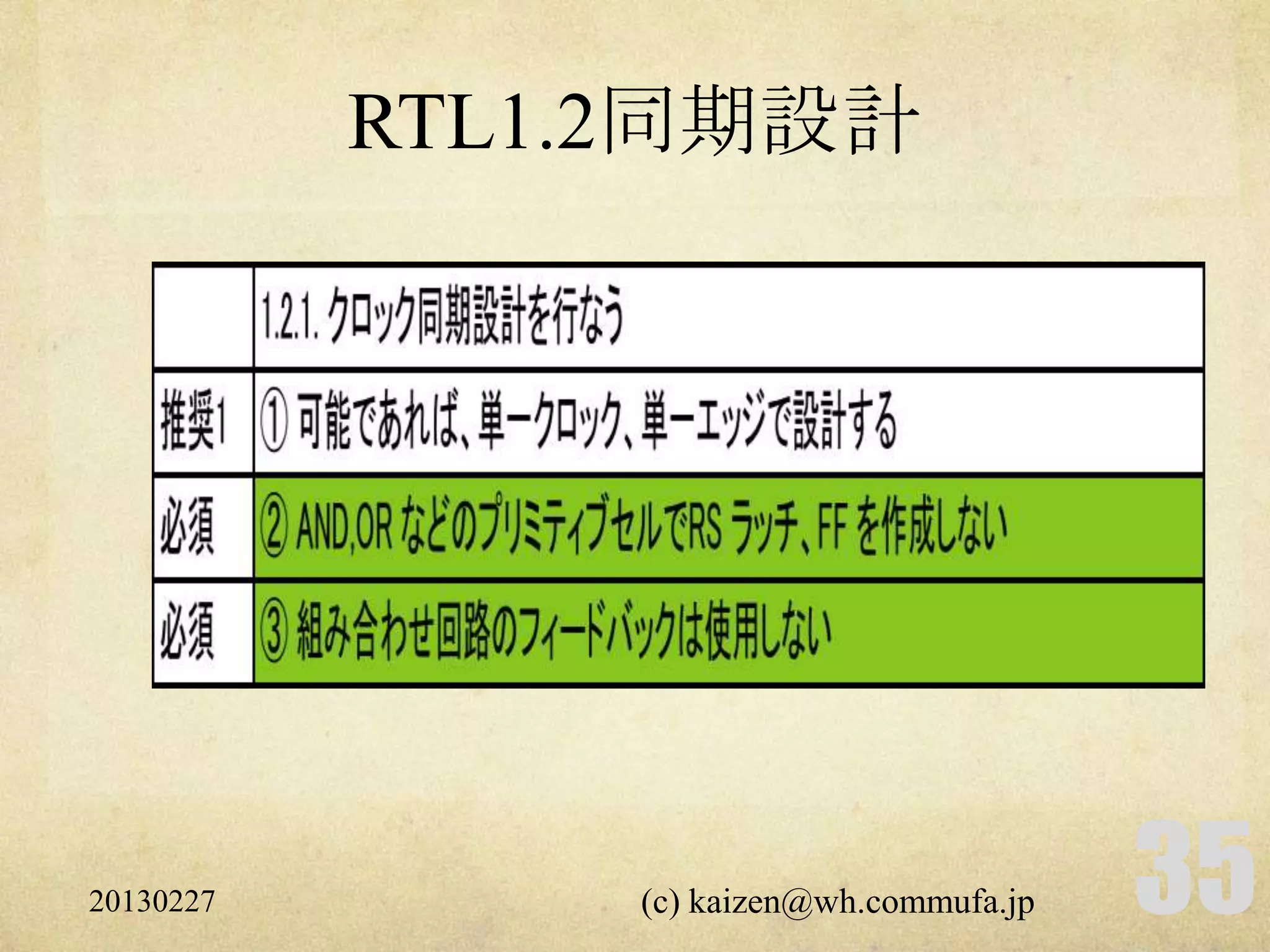 RTL1.2同期設計




20130227        (c) kaizen@wh.commufa.jp   35
 