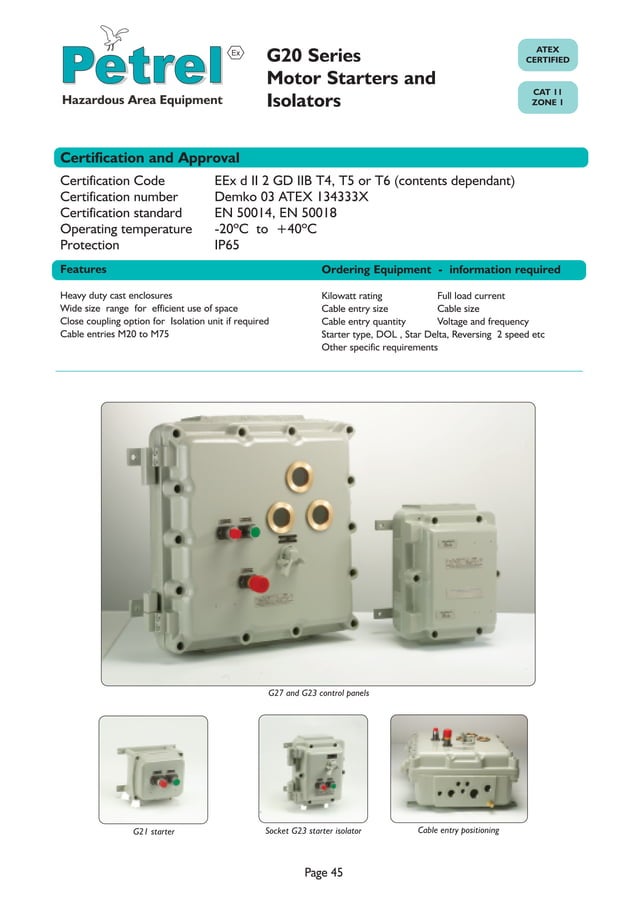 Star Delta Starters & Isolators 11KW ATEX Certified Zone 1 Hazardous