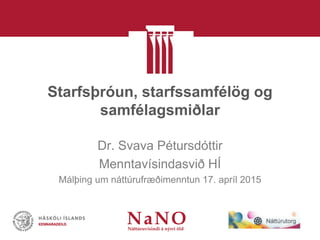 Starfsþróun, starfssamfélög og
samfélagsmiðlar
Dr. Svava Pétursdóttir
Menntavísindasvið HÍ
Málþing um náttúrufræðimenntun 17. apríl 2015
 