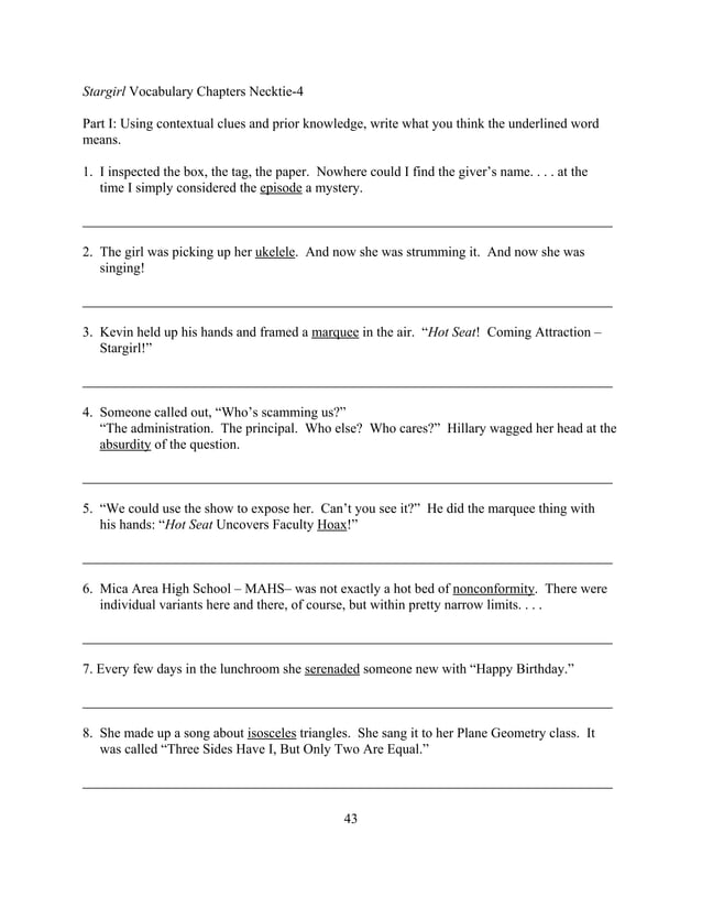 Stargirl lesson plan