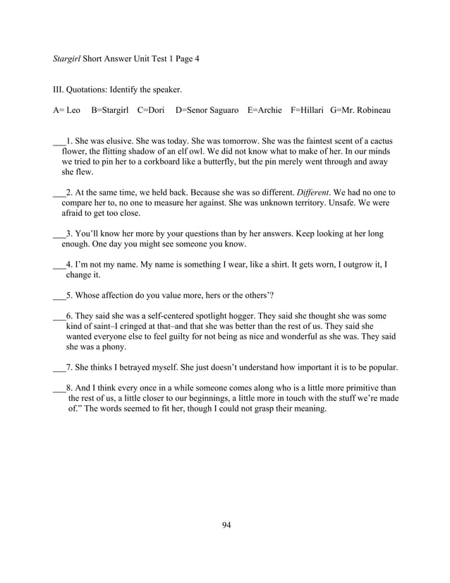 Stargirl lesson plan