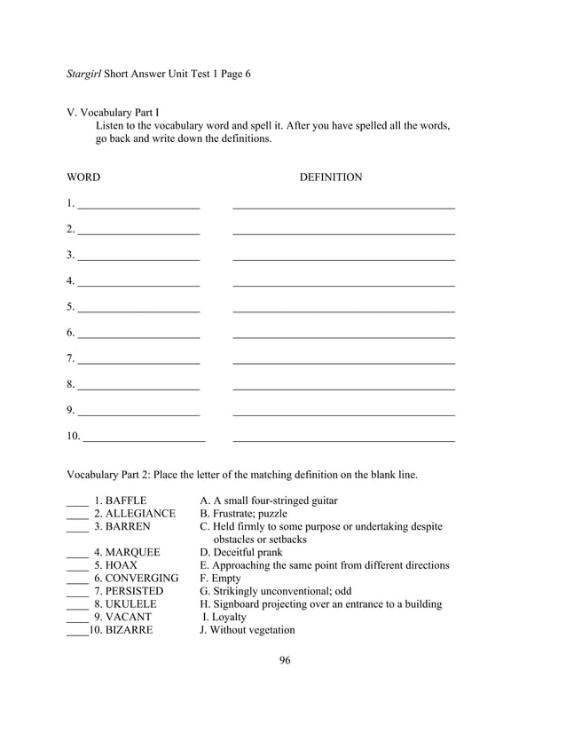 Stargirl lesson plan