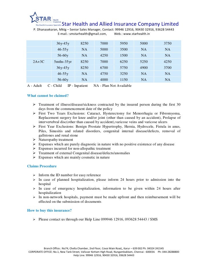 Star Health Star Gain Insurance Premium
