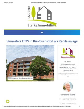 11/25/22, 2:17 PM Vermietete ETW in Kiel-Suchsdorf als Kapitalanlage – Starke.Immobilien
https://starke.immobilien/ff/immo...