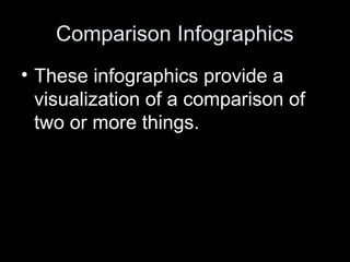 Comparison Infographics
• These infographics provide a
visualization of a comparison of
two or more things.
 