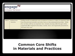 Common Core Shifts
in Materials and Practices
 