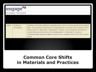 Common Core Shifts
in Materials and Practices
 