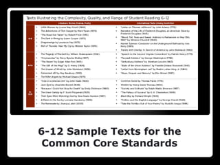 6-12 Sample Texts for the
 Common Core Standards
 
