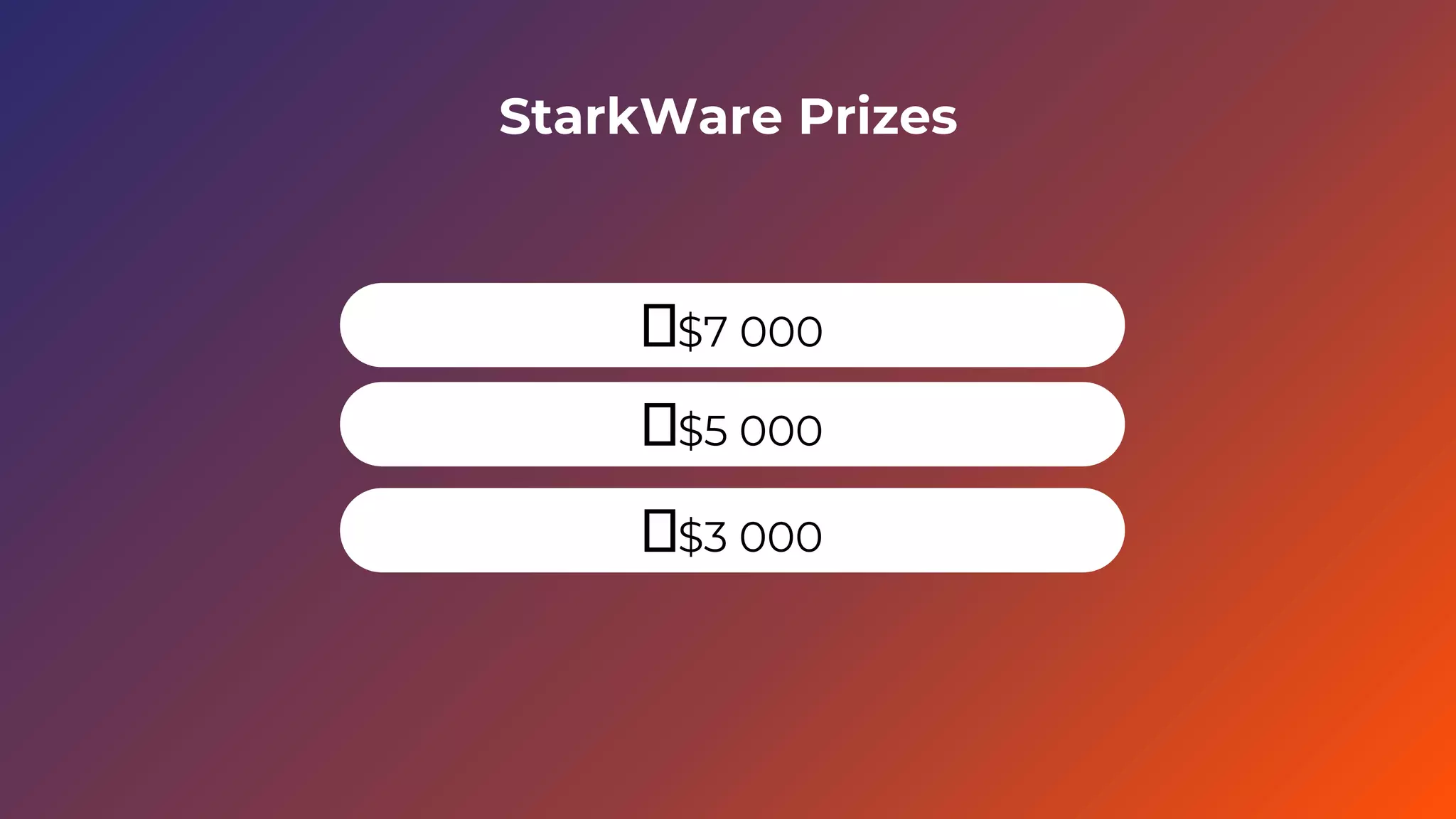 🥇$7 000
🥇$5 000
StarkWare Prizes
🥇$3 000
 