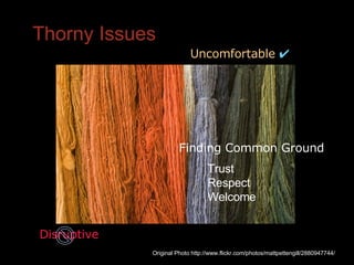Thorny Issues Original Photo http://www.flickr.com/photos/mattpettengill/2880947744/ Uncomfortable   Disruptive Finding Common Ground Trust Respect Welcome 