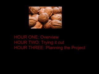 HOUR ONE: Overview HOUR TWO: Trying it out HOUR THREE: Planning the Project 