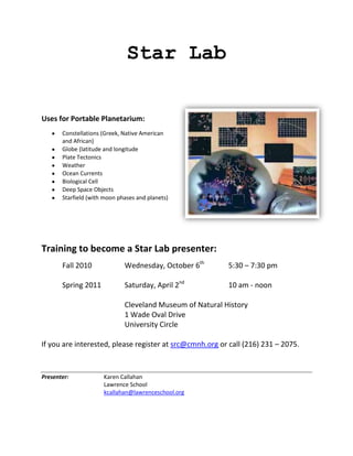 Star Lab<br />3162300191770<br />Uses for Portable Planetarium:  <br />,[object Object]