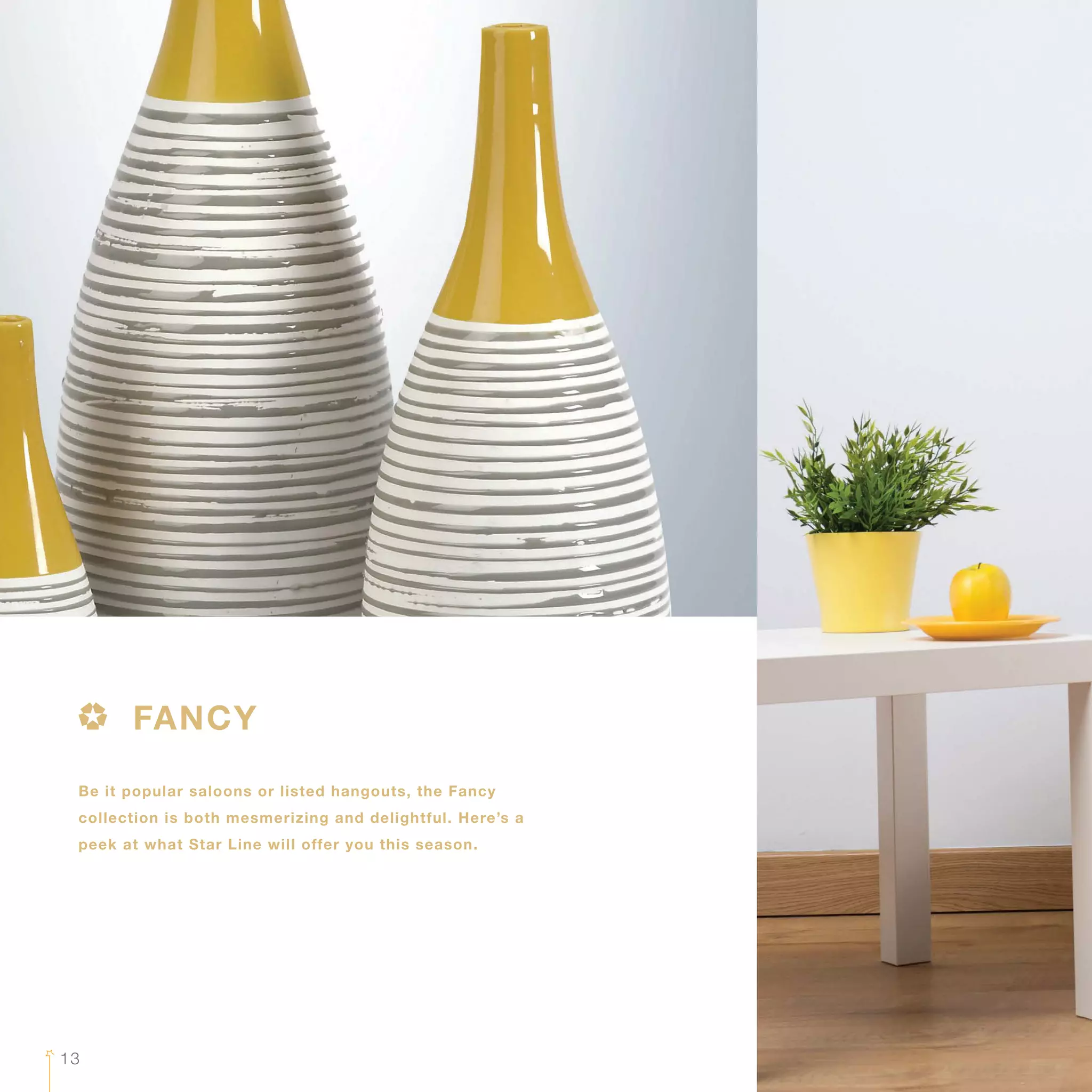 Be it popular saloons or listed hangouts, the Fancy
collection is both mesmerizing and delightful. Here’s a
peek at what Star Line will offer you this season.
FANCY
13
 