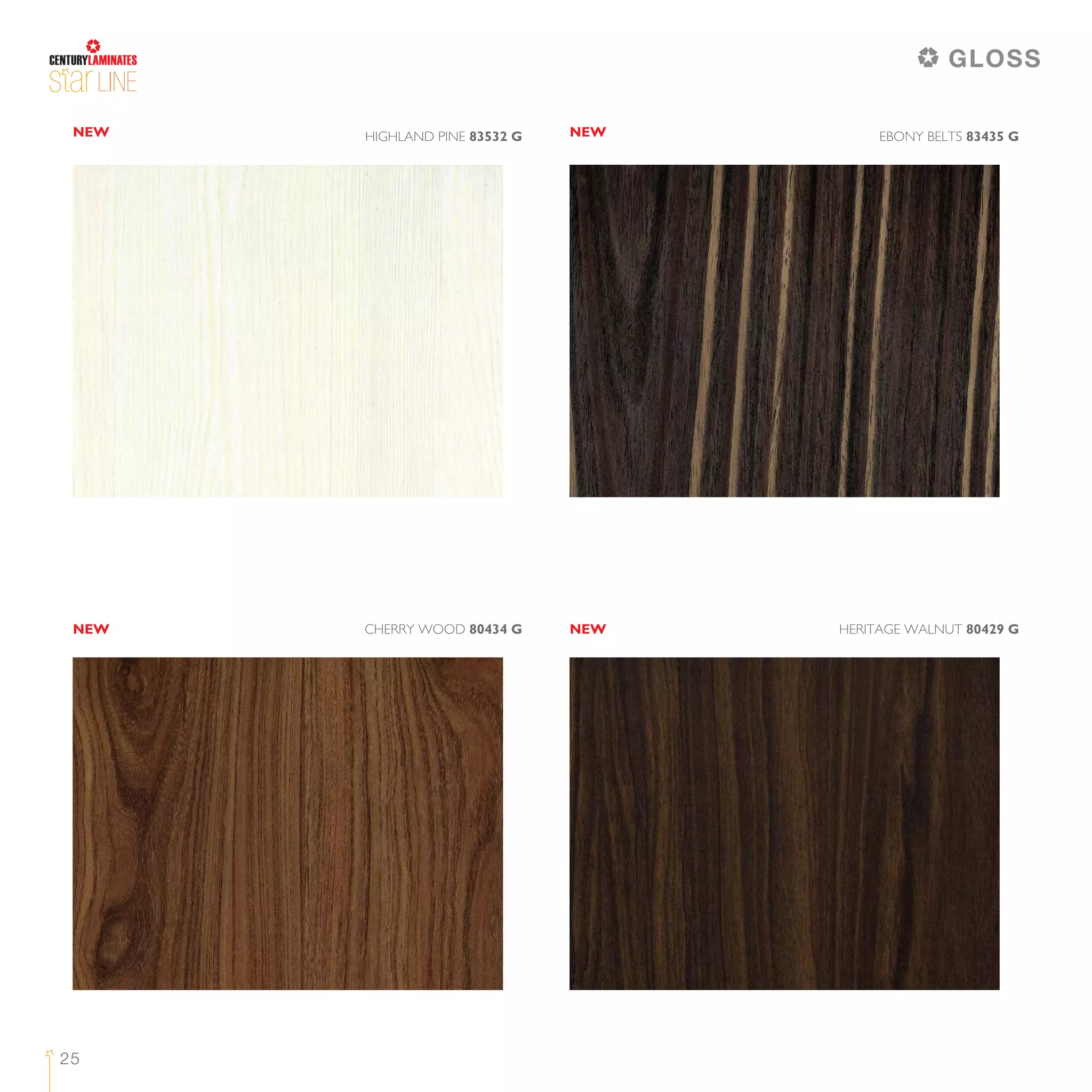 LINE
25
EBONY BELTS 83435 GHIGHLAND PINE 83532 G
HERITAGE WALNUT 80429 GCHERRY WOOD 80434 G
NEW NEW
NEW NEW
GLOSS
 