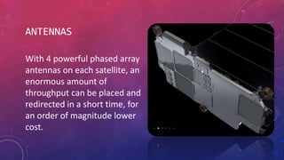 ANTENNAS
With 4 powerful phased array
antennas on each satellite, an
enormous amount of
throughput can be placed and
redir...