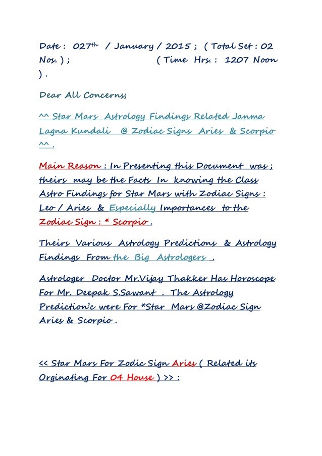 Star Mars Related Astrology Fingisns For Zodiac Sings