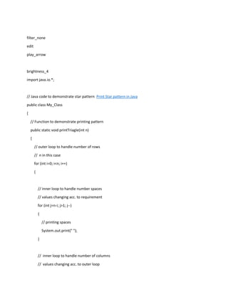 Print Star pattern in java and print triangle of stars in java | PDF