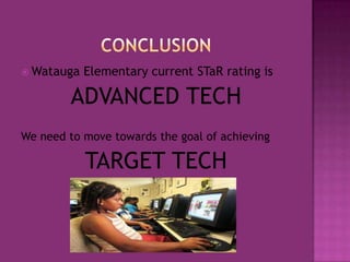 ConclusionWatauga Elementary current STaR rating isADVANCED TECHWe need to move towards the goal of achievingTARGET TECH