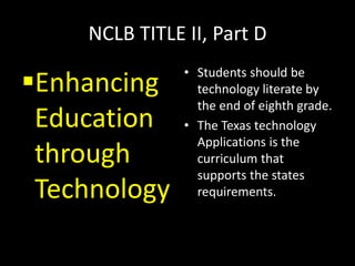 2008-2009STaR Chart PurposeDesigned to help campuses and districts determine their progress toward meeting goals of the Long-Range Plan for TechnologyInformation pertaining to our campus STaR chart can be found at:http://starchart.esc12.net