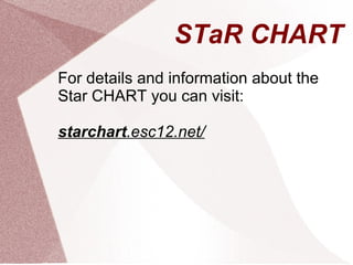 STaR CHART For details and information about the Star CHART you can visit: starchart .esc12.net/