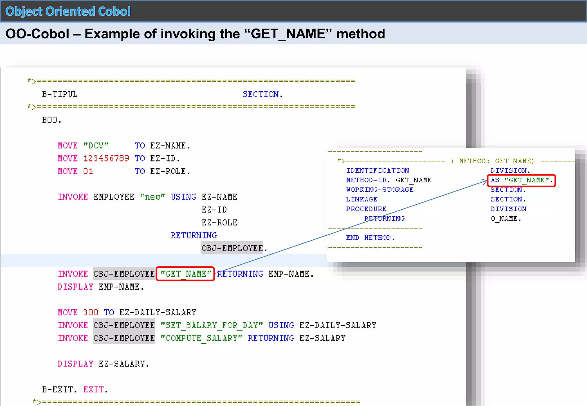 © 2015 Starsoft. All Rights Reserved.
OO-Cobol – Example of invoking the “GET_NAME” method
 