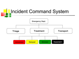 Incident Command System
Emergency Dept.
TreatmentTriage Transport
Immediate Delayed Minimal Expectant
 