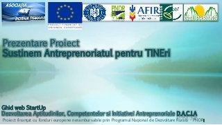 Prezentare Proiect
Sustinem Antreprenoriatul pentru TINEri
Ghid web StartUp
Dezvoltarea Aptitudinilor, Competentelor si Initiativei Antreprenoriale D.A.C.I.A
Proiect finanţat cu fonduri europene nerambursabile prin Programul Naţional de Dezvoltare Rurală - PNDR
 