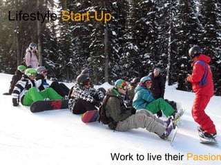 Lifestyle Start-Up




                 Work to live their Passion
 