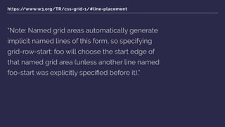 https://www.w3.org/TR/css-grid-1/#line-placement
“Note: Named grid areas automatically generate
implicit named lines of this form, so specifying
grid-row-start: foo will choose the start edge of
that named grid area (unless another line named
foo-start was explicitly speciﬁed before it).”
 
